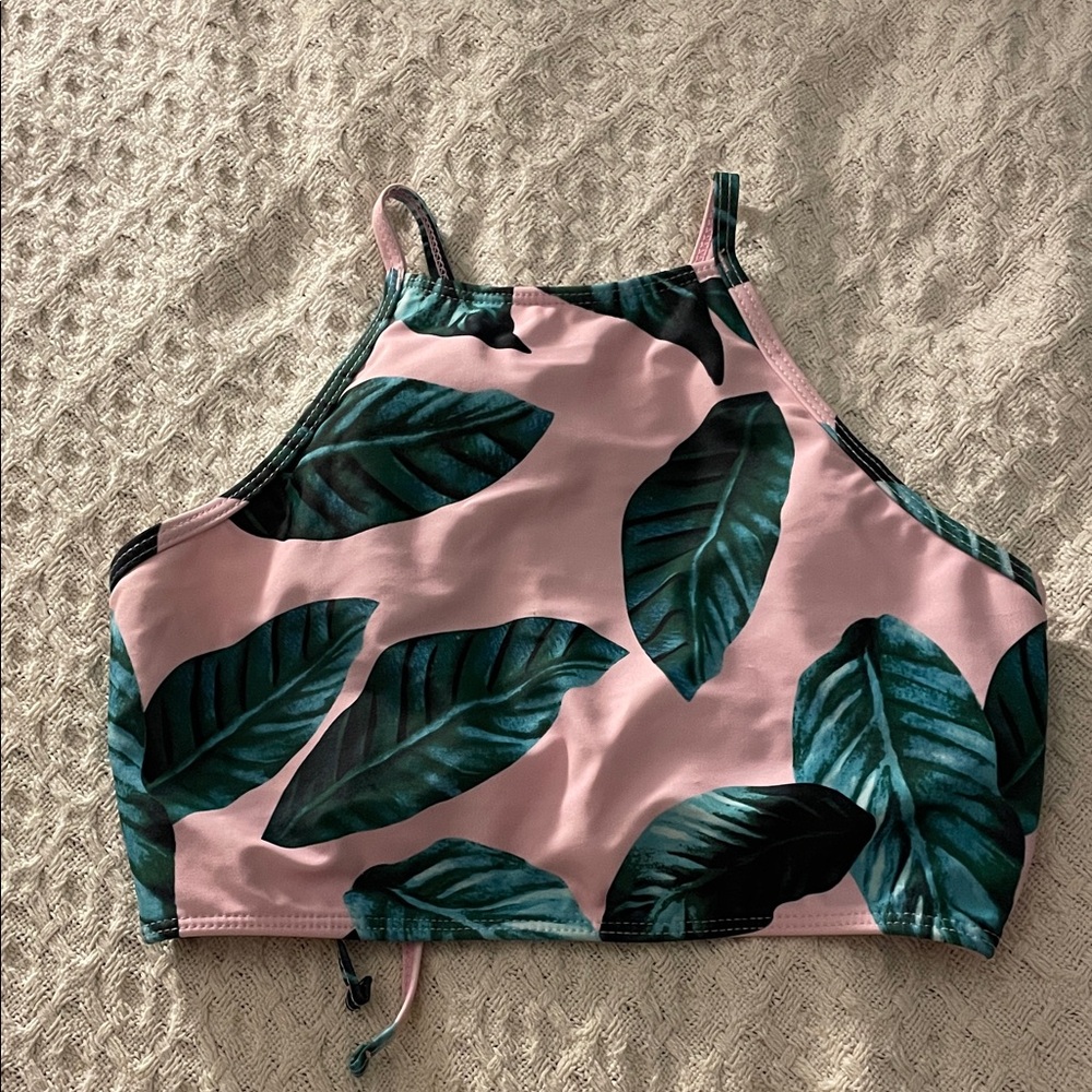 Pink and Green Leaf Print Women's Top